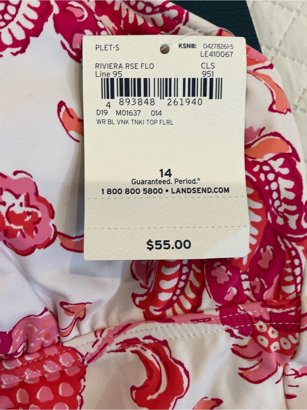 Lands' End White Tankini Top with Pink & Coral Floral Print - Picture 5 of 6
